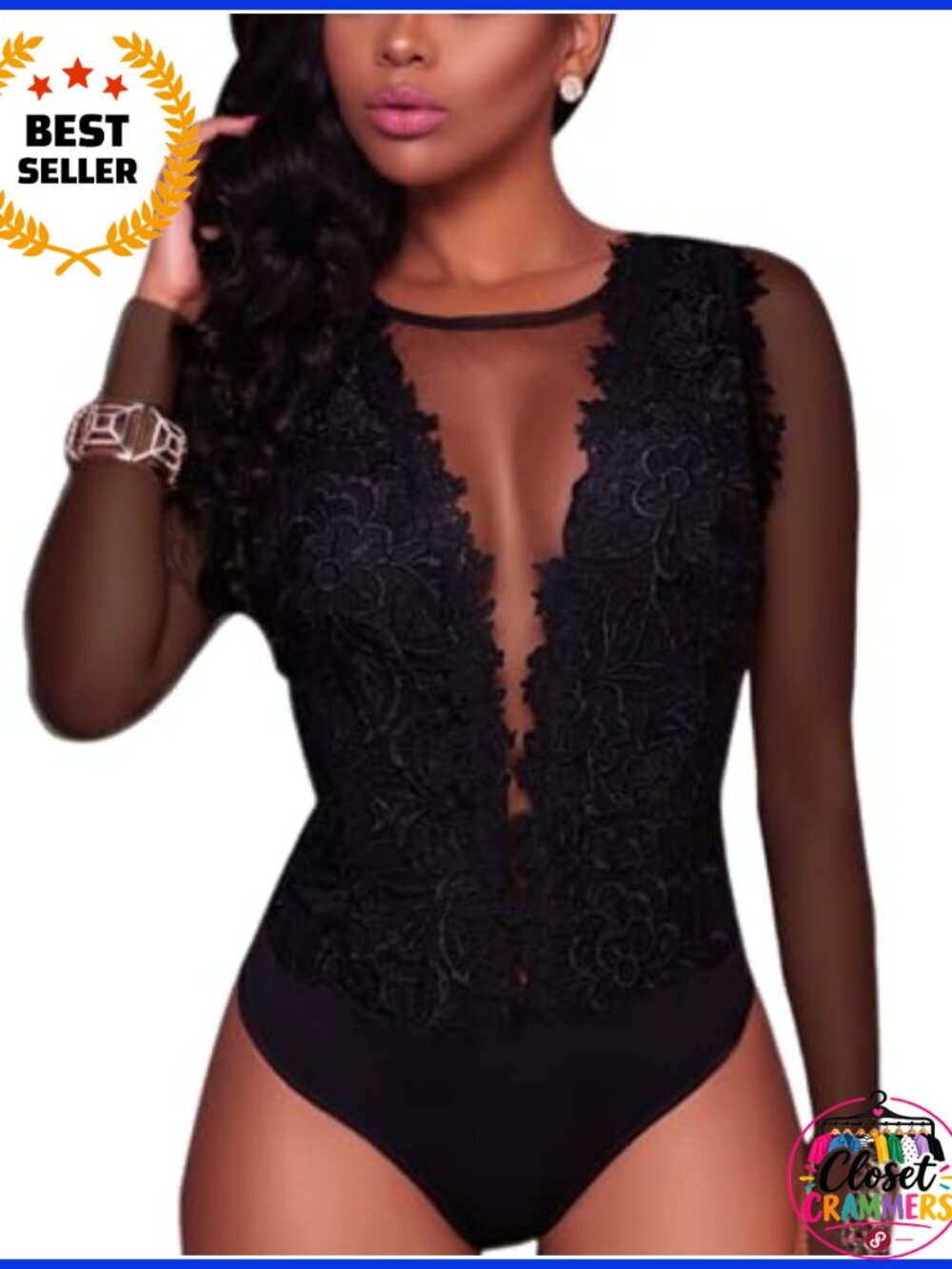 Lace Bodysuit Jumpsuit See Through Mesh Long Sleeve Party Outfit